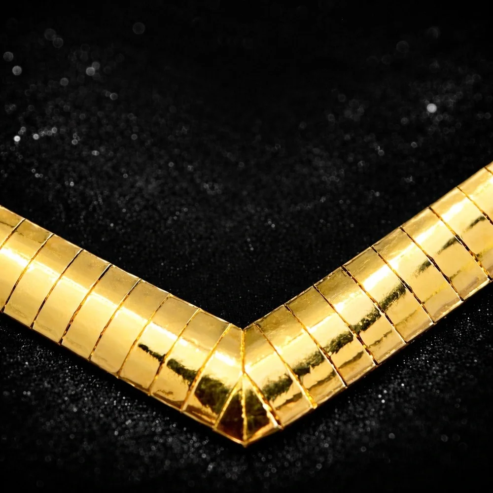 18k Gold Technibond omega mirror polished statement necklace estate vintage HSN